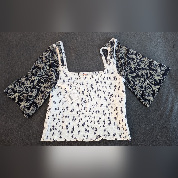 Free People Navy Marigold Cropped Tee - Picture 3 of 4